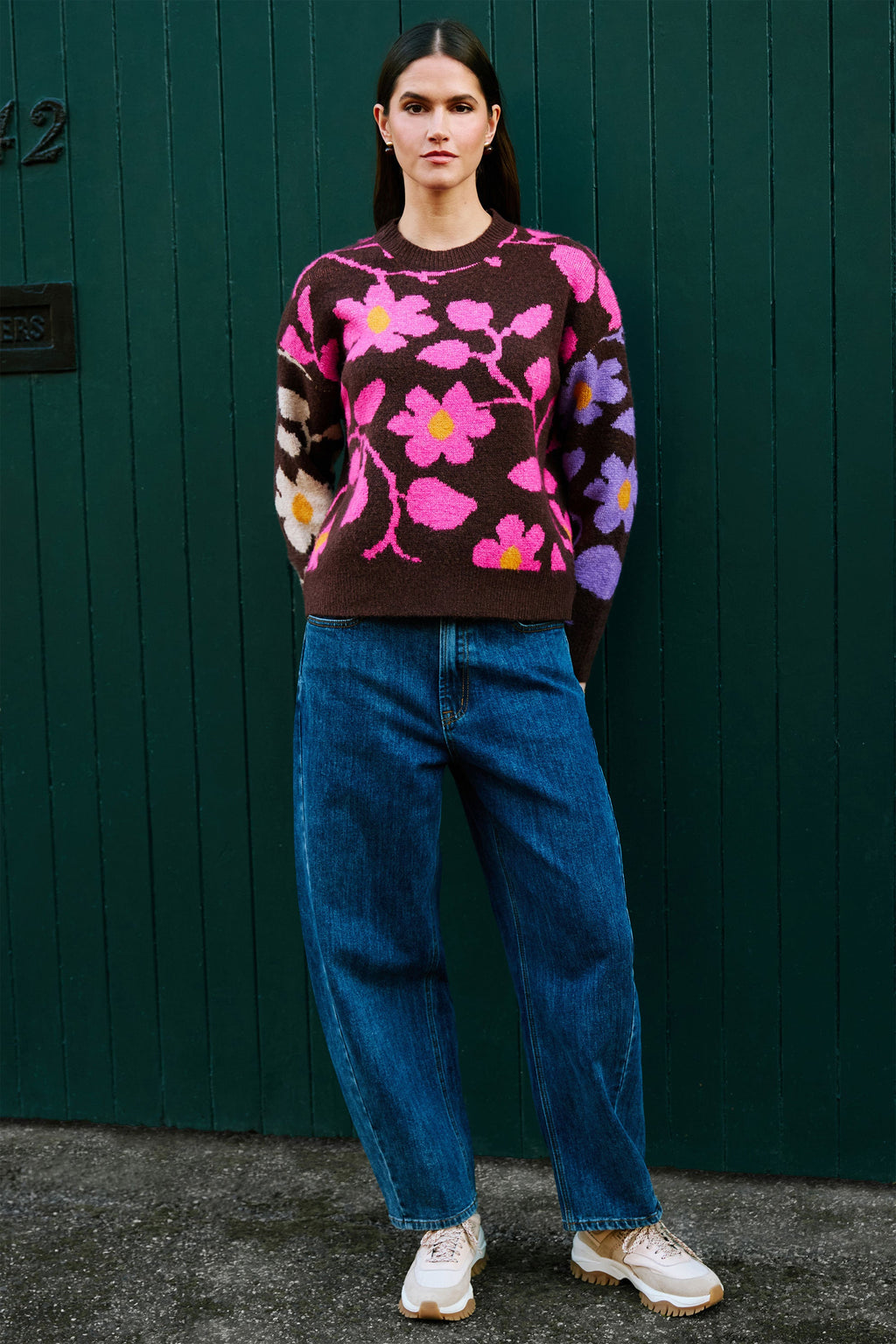 Yumi Multicolour Floral Intarsia Relaxed Fit Jumper