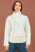 Yumi Ivory Eyelash Knit Jacket With Scarf