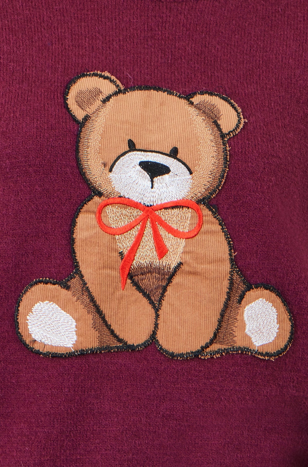 Yumi Burgundy Teddy Bear Relaxed Jumper
