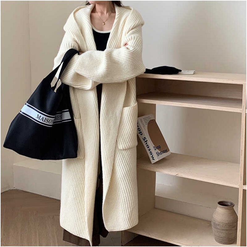Loose Hooded Sweatshirt Women's Extended Cardigan Coat