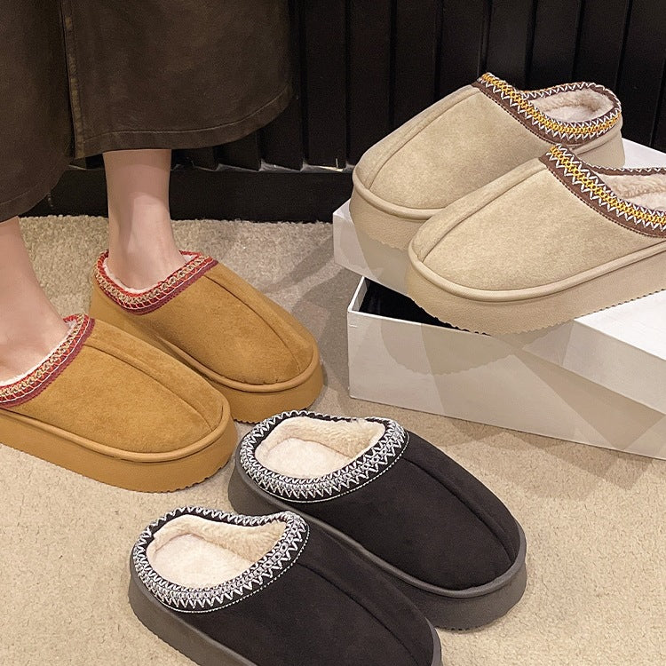 Suede Cotton Slippers Women Autumn Winter