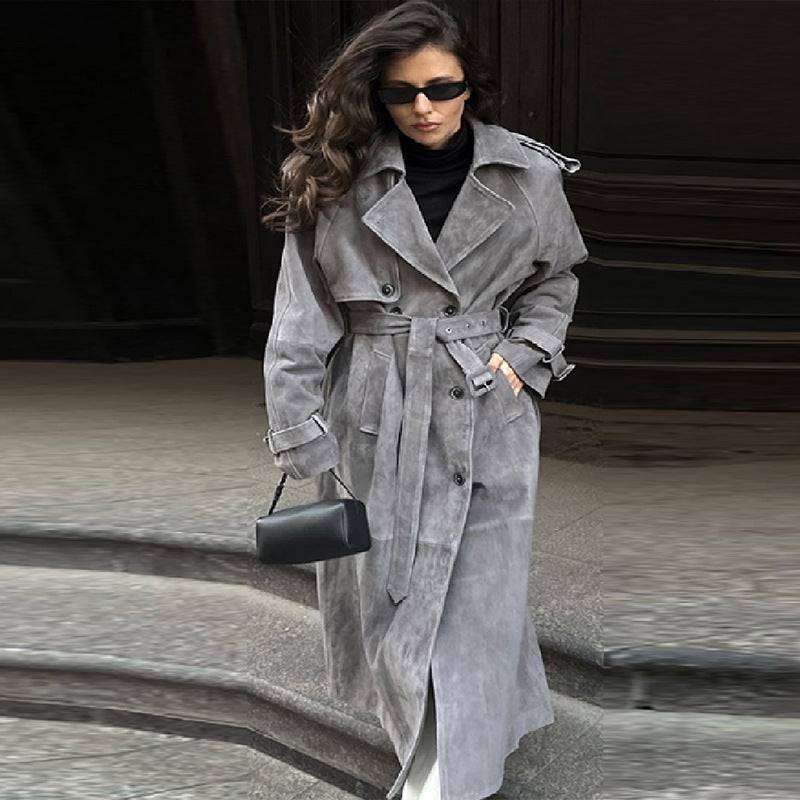 New Temperament Commute Double Breasted Mid-length Loose Woolen Coat