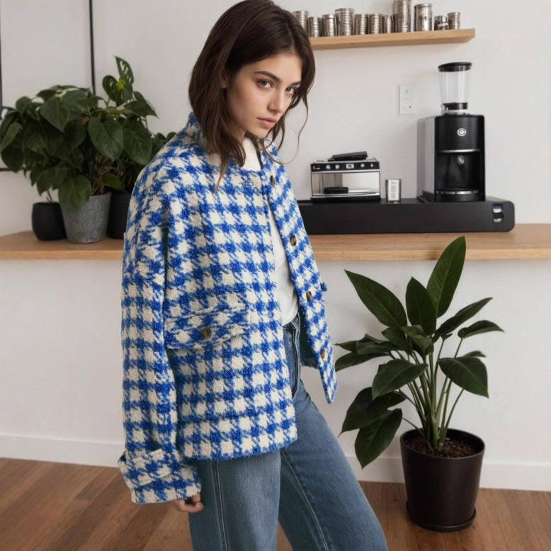 Loose Casual Fashion Plaid Women's Coat