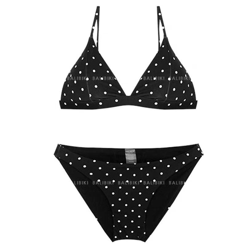 Sexy Vacation Style Three-point Bikini Small Chest Push Up Polka Dot Swimsuit