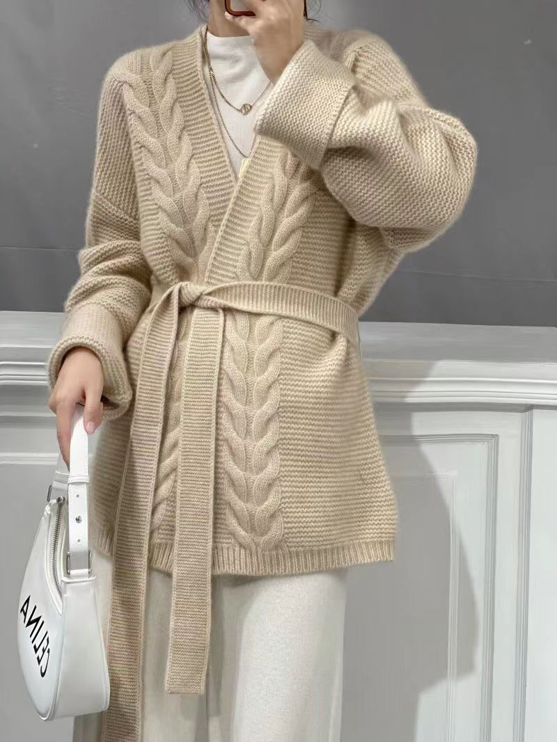 Wool Knit Cardigan For Women Mid-length Autumnwinter Style