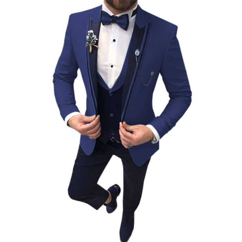 Men's Color Matching Business Casual Suit Three-piece Set