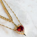 Heart and Sword Necklace Set, Red Heart Crystal