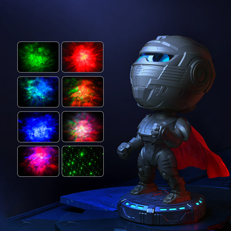Mecha Samurai Galaxy Projector Night Light - Starry Sky Ambient Lamp for Kids Bedroom