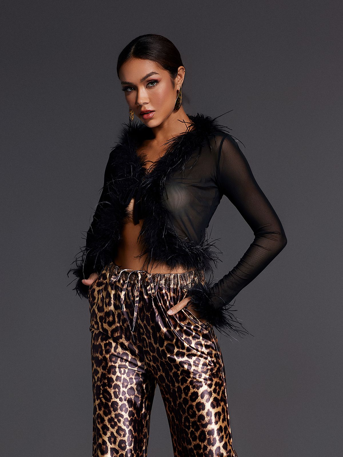 Adjoa Long Sleeve Feather Mesh Top