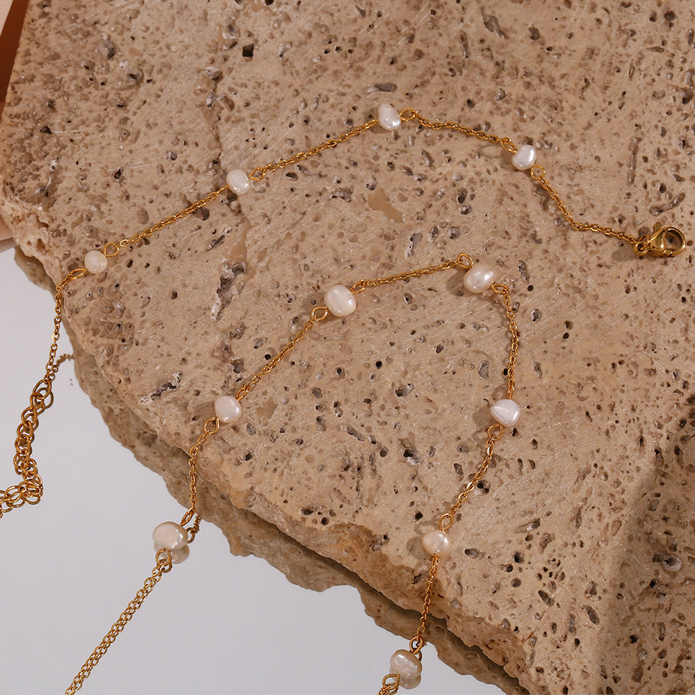 Pearl Gold Chain Bracelet & Necklace