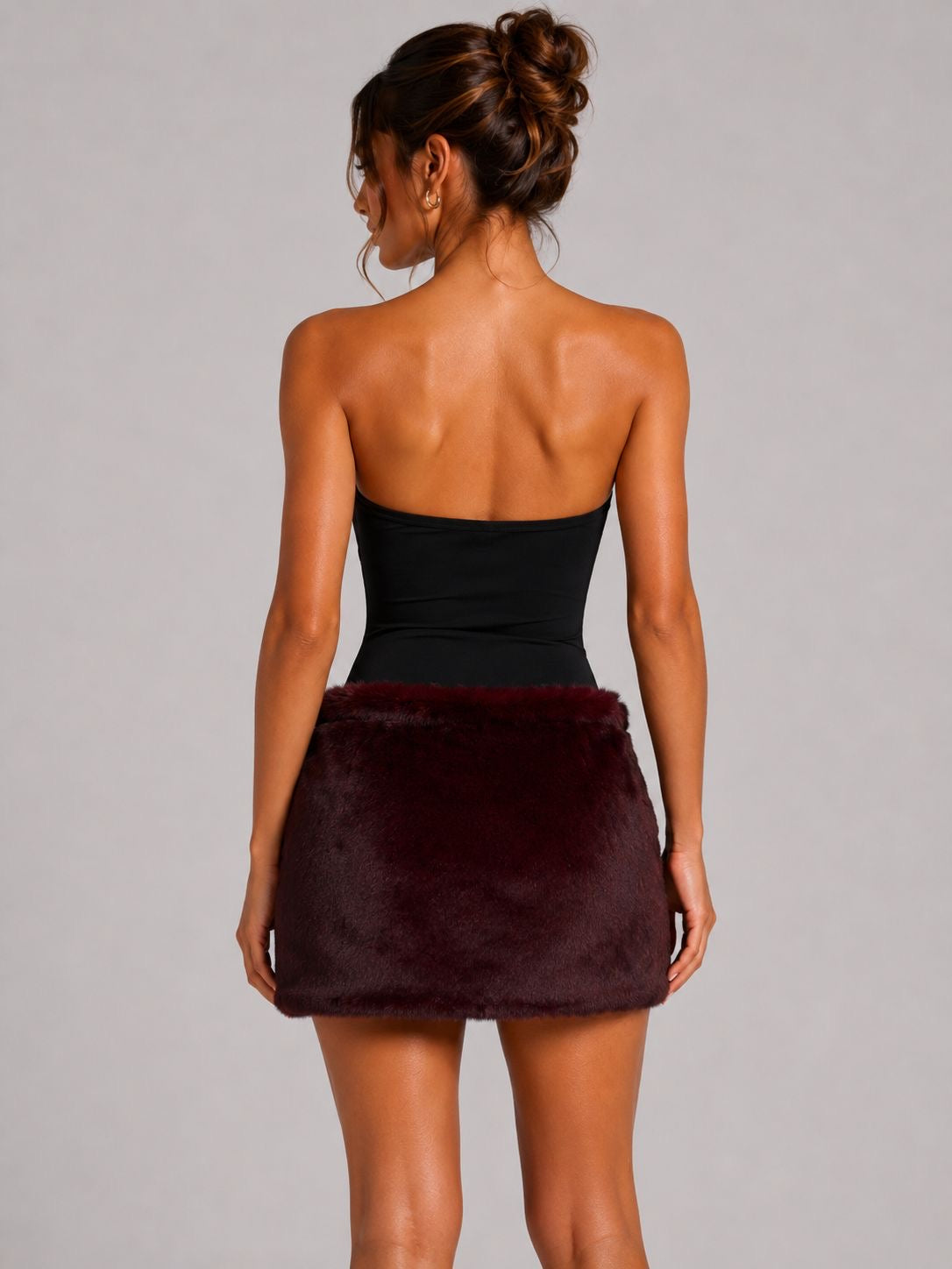 Faux Fur Ruched Mini Skirt