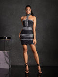 Aelithar Halterneck Rhinestone Pearl Mini Dress