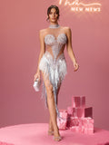Aelvex Pearl Fringe Sequin Mini Dress