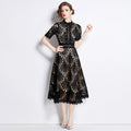 Women's French High-grade Lace Patchwork Round Neck Dress