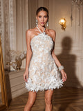 Agnew Halterneck Flower Embroidered Dress In White