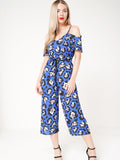 Leopard Print Cold Shoulder Culotte Jumpsuit