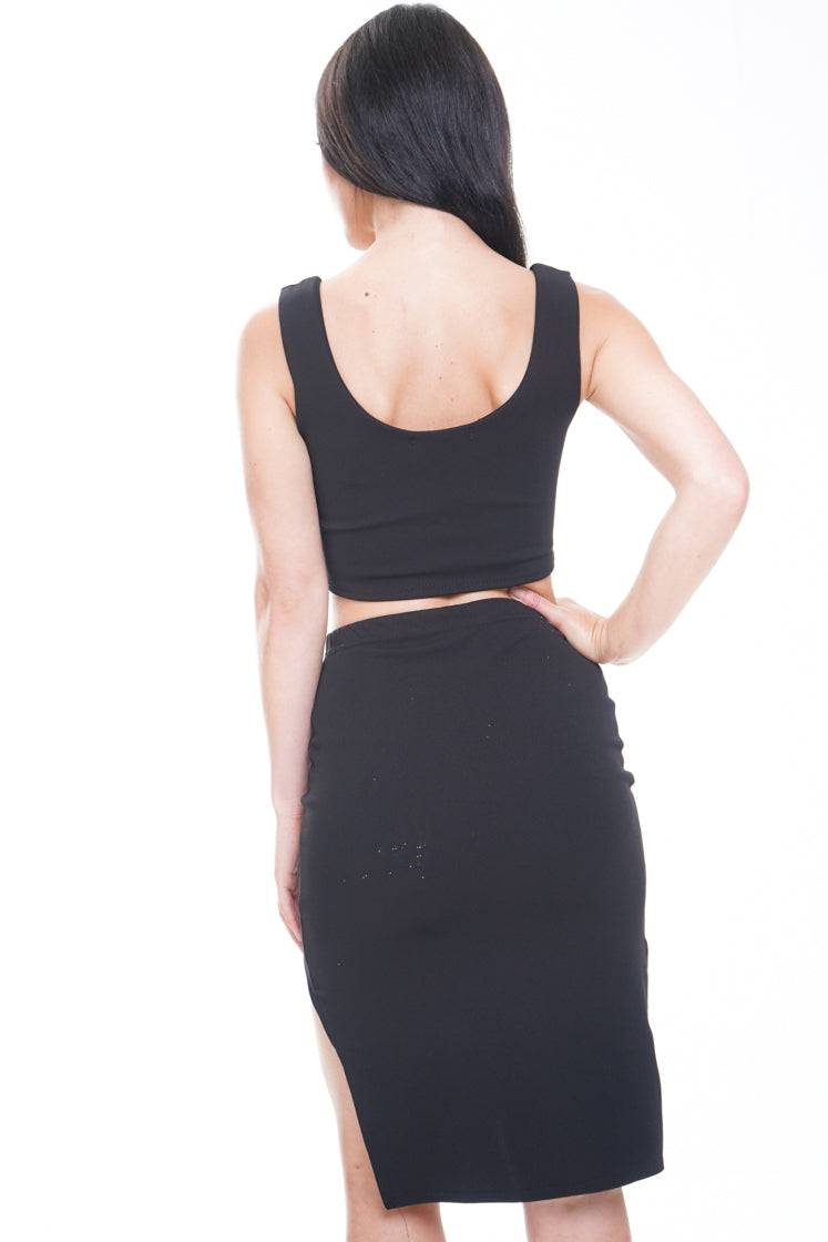 Split Front Skirt And Crop Top Co-ord