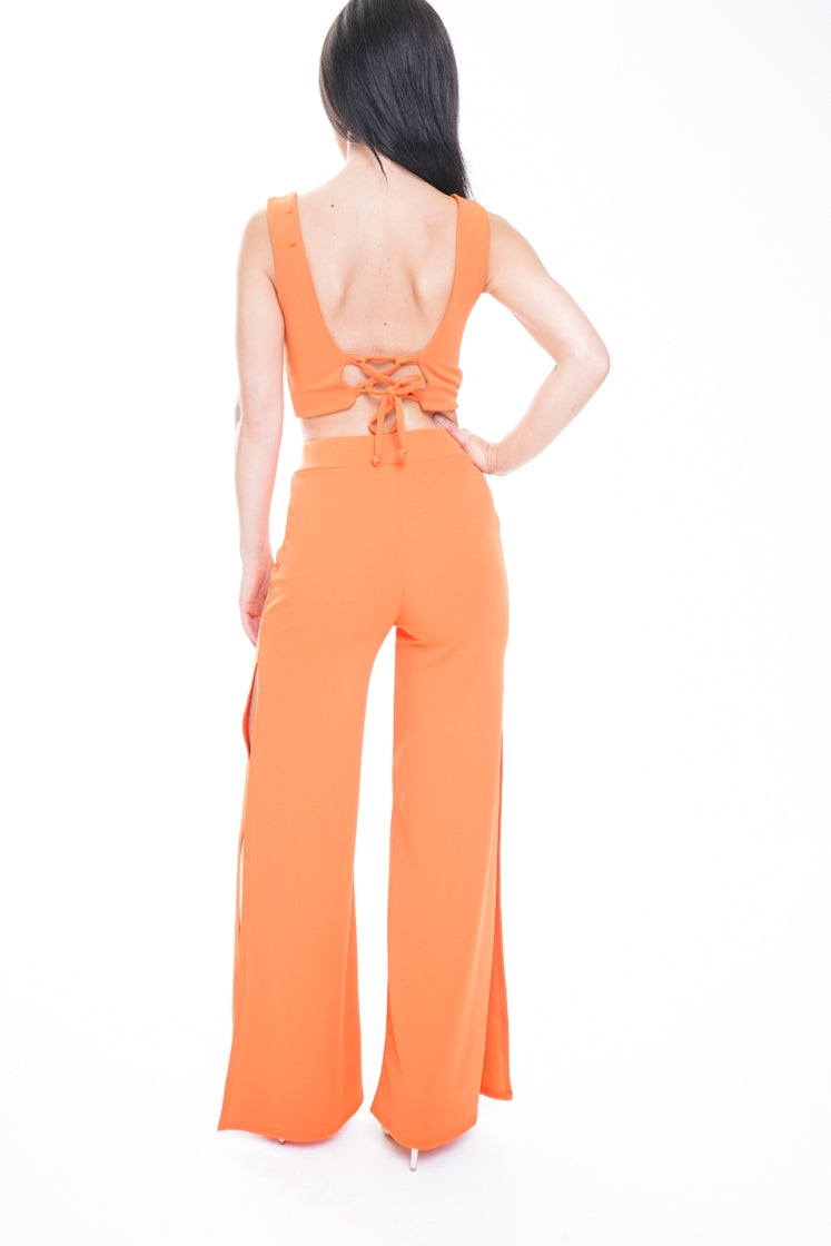 Side Split Zip Front Wide Leg Trousers