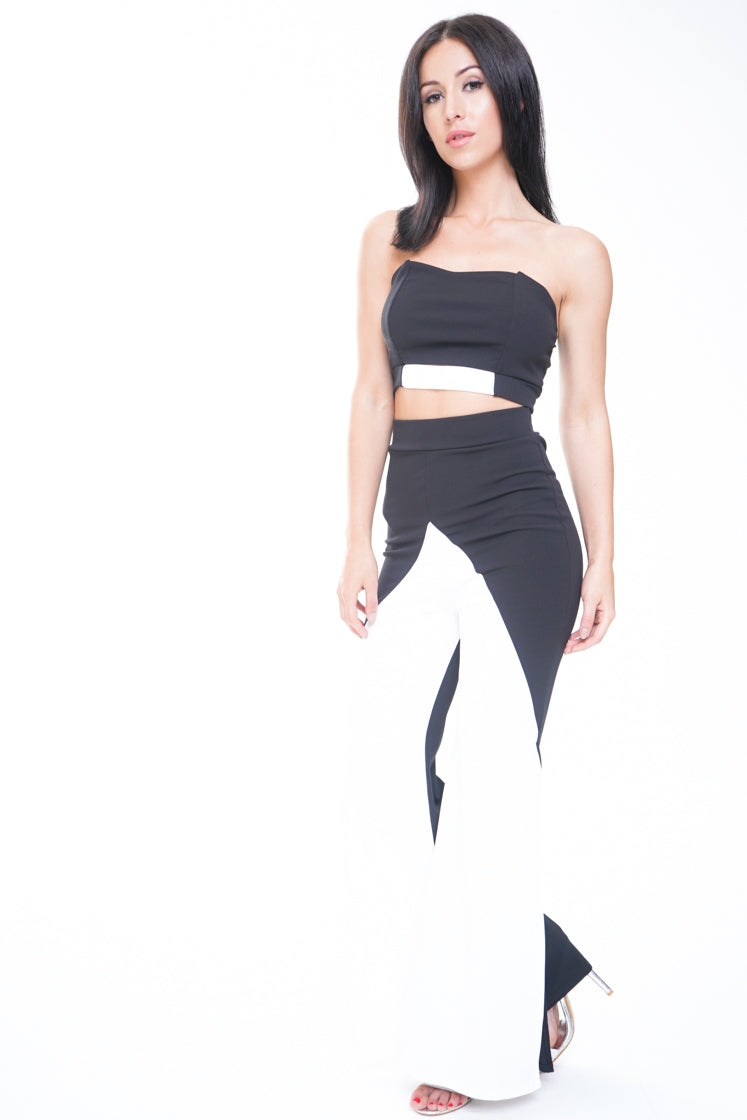 Contrast Colour Block Crop Top & Trouser Co-ord