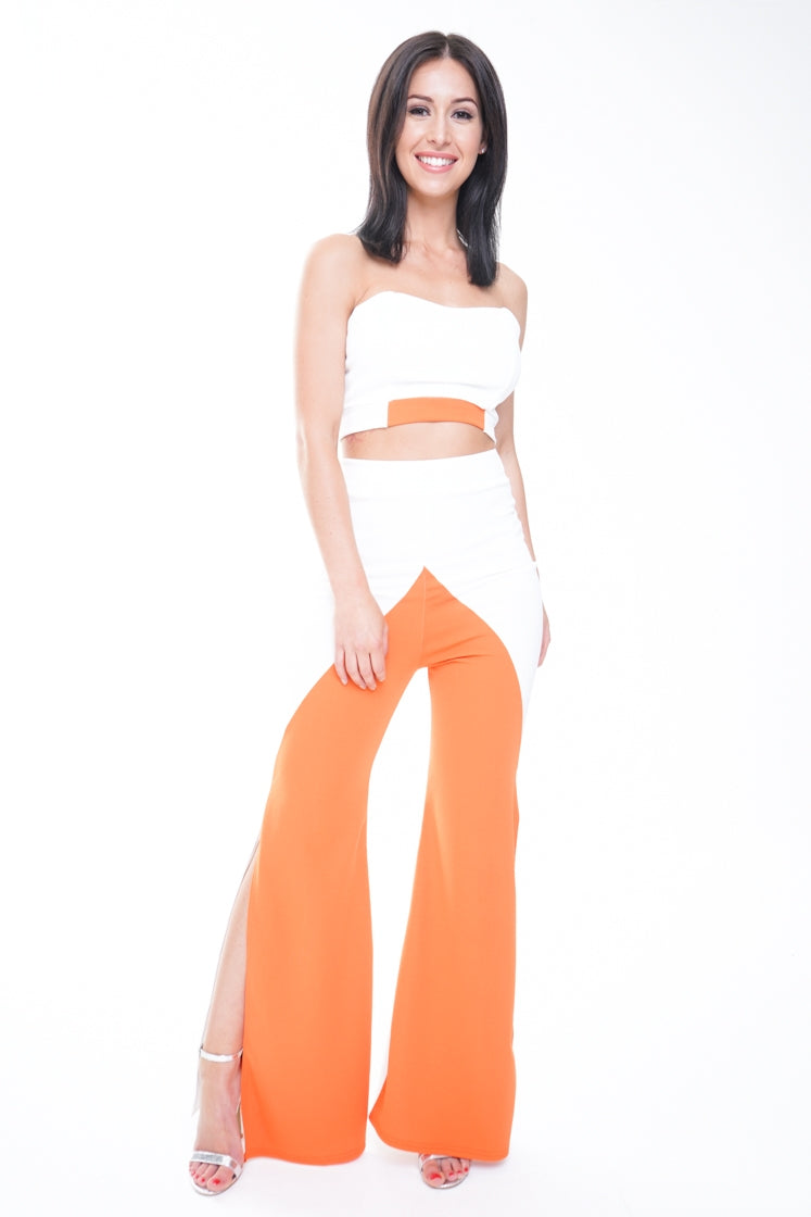 Contrast Colour Block Crop Top & Trouser Co-ord