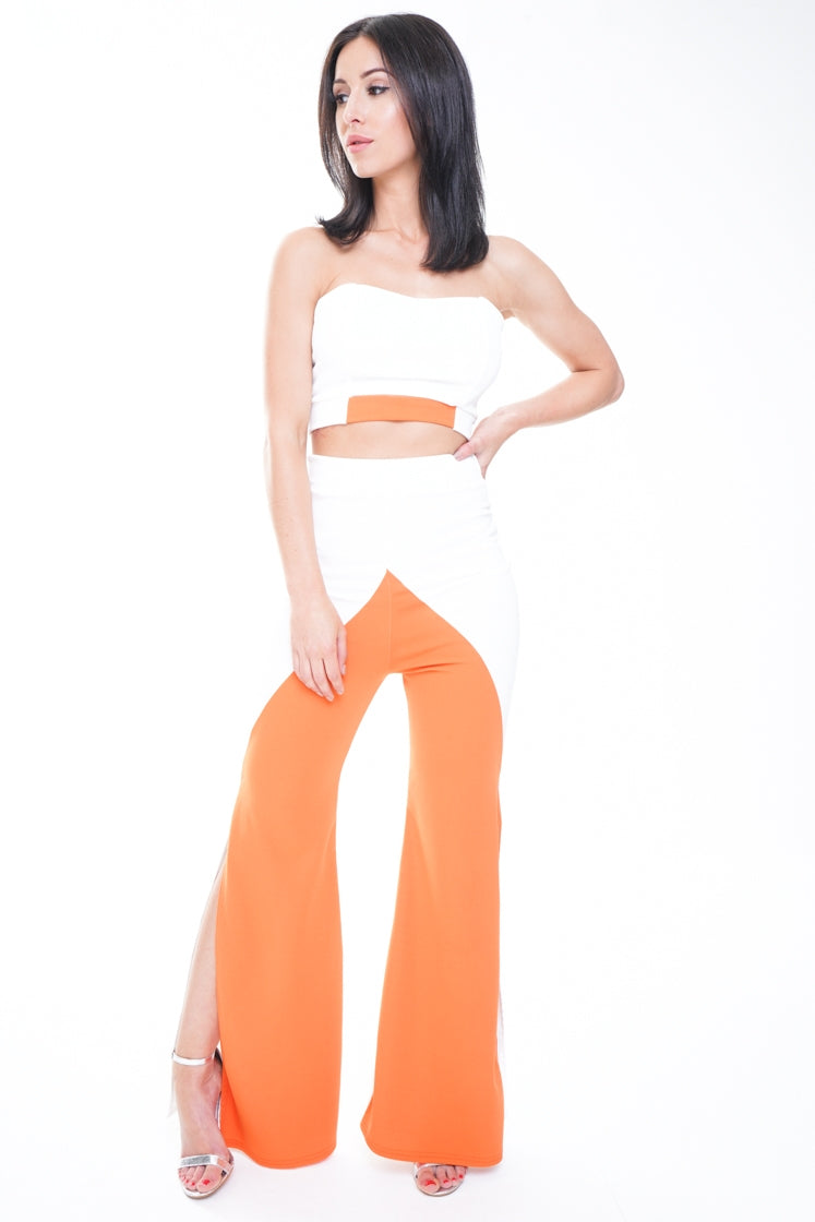 Contrast Colour Block Crop Top & Trouser Co-ord