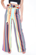 Rainbow Stripe Wide Leg Paper Bag Trousers