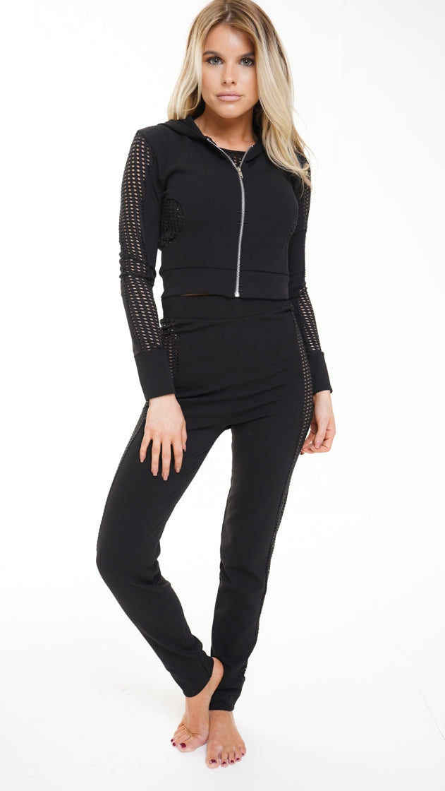 Crochet Net Panel Hooded Tracksuit