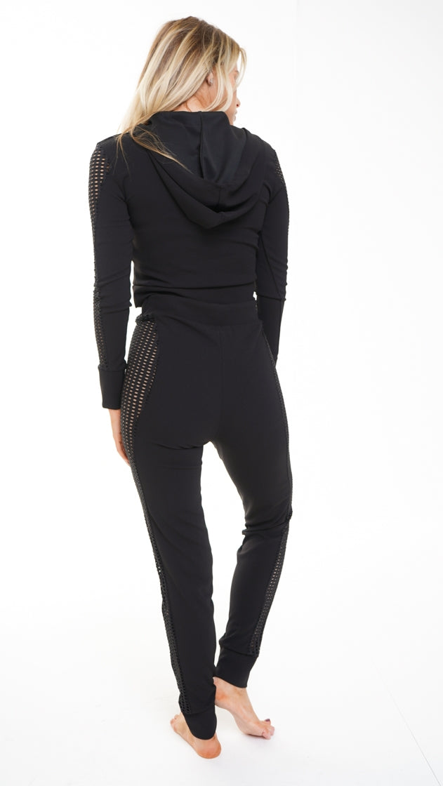 Crochet Net Panel Hooded Tracksuit