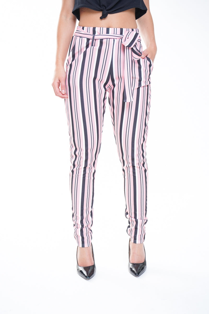 Striped Cigarette Fit Trousers With Belt