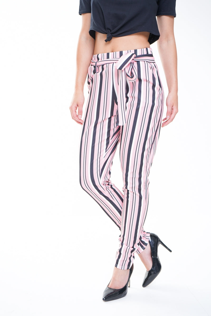 Striped Cigarette Fit Trousers With Belt