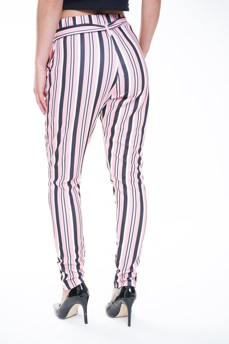 Striped Cigarette Fit Trousers With Belt