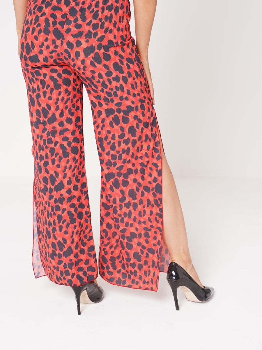 Leopard Print Side Split Belted Trousers