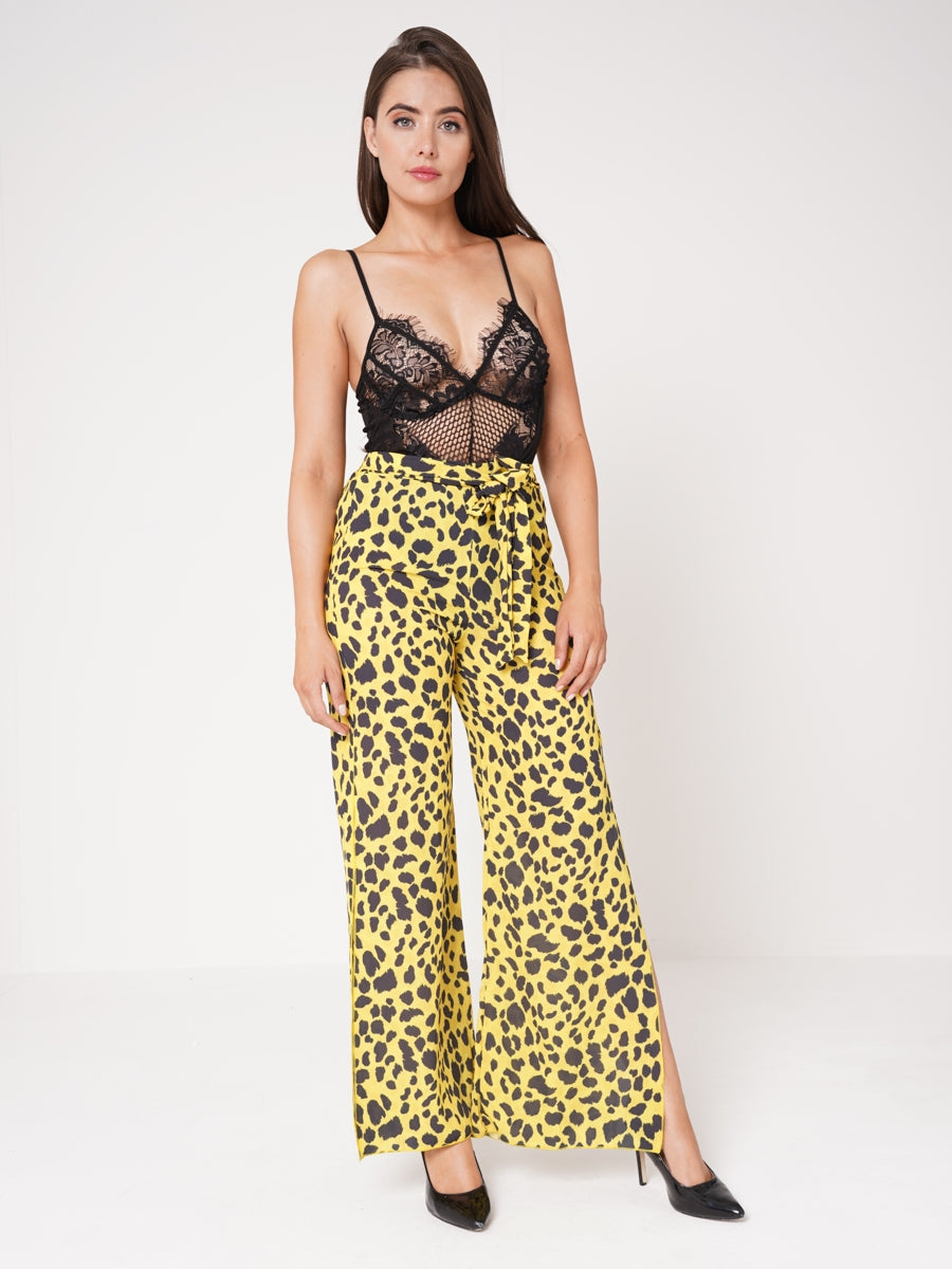 Leopard Print Side Split Belted Trousers
