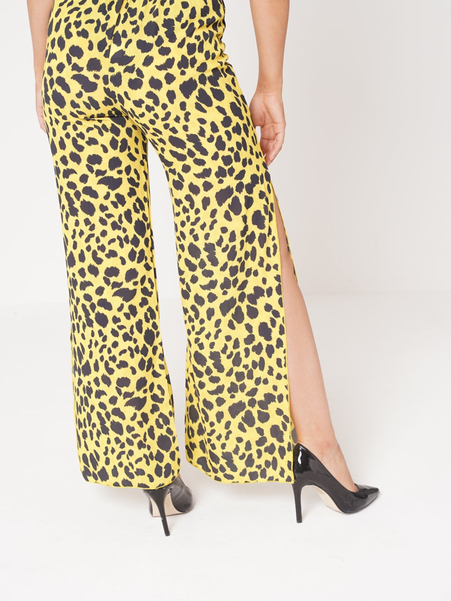 Leopard Print Side Split Belted Trousers