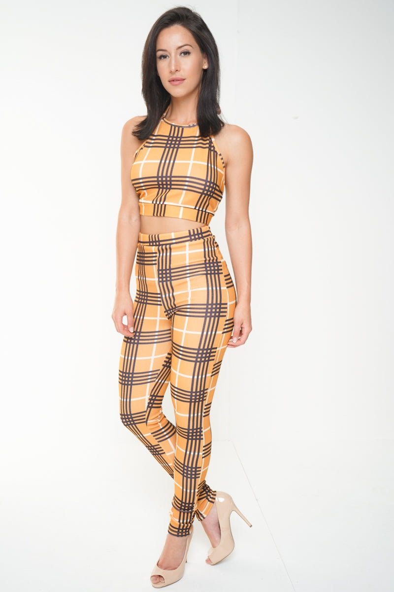 Halterneck Crop Top & Trouser Checked Co-ord