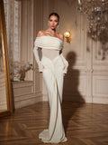 Akifumi Off Sleeve Ruched Maxi Dress In Beige