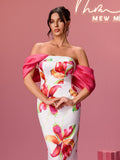 Aldrich Off Shoulder Floral Satin Midi Dress