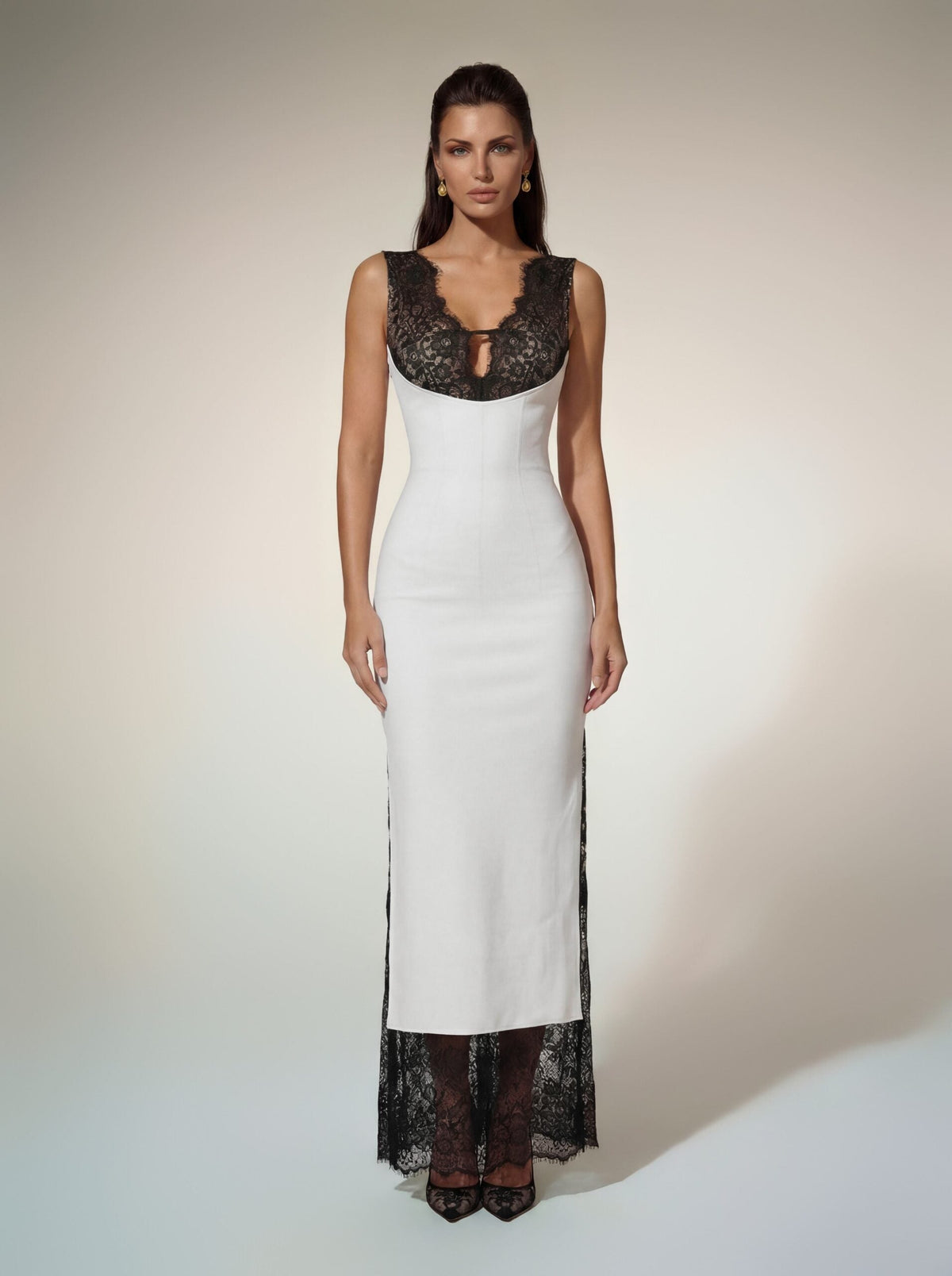 Alem V Neck Lace Bandage Maxi Dress