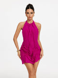 Alinka Halterneck Ruched Mini Dress In Hot Pink