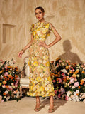 Alirio Embroidered Flower Midi Dress