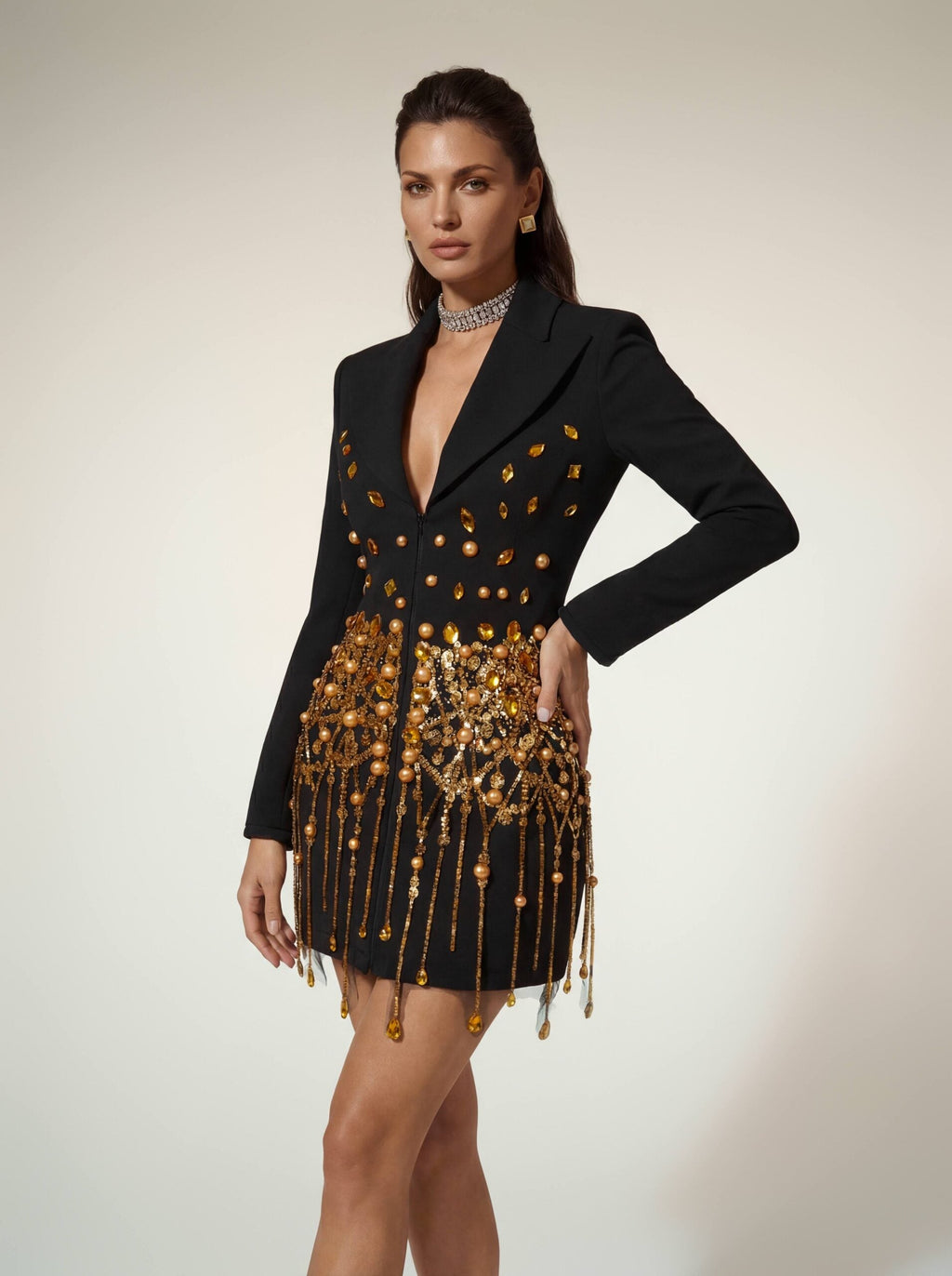 Alyra Long Sleeve Pearl Sequin Mini Dress