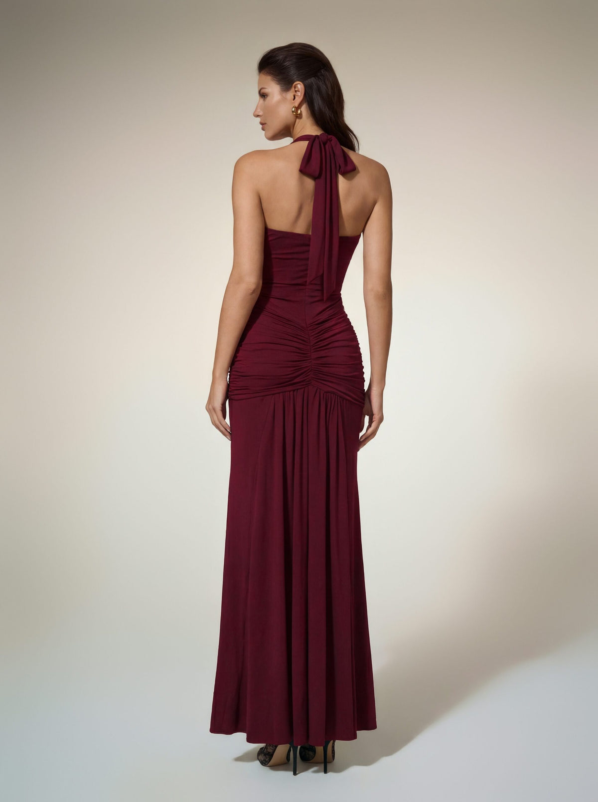 Alyshea Halterneck Ruched Maxi Dress In Wine
