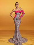 Alythia Off Shoulder Flower Crystal Maxi Dress
