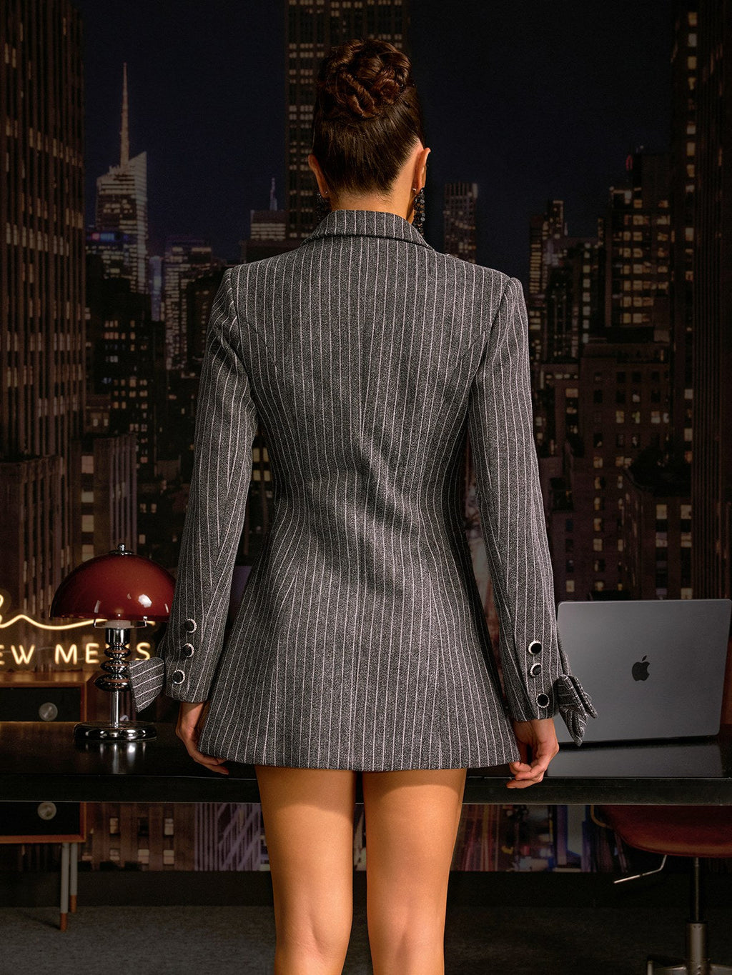 Andolina Long Sleeve Bow Stripe Mini Dress