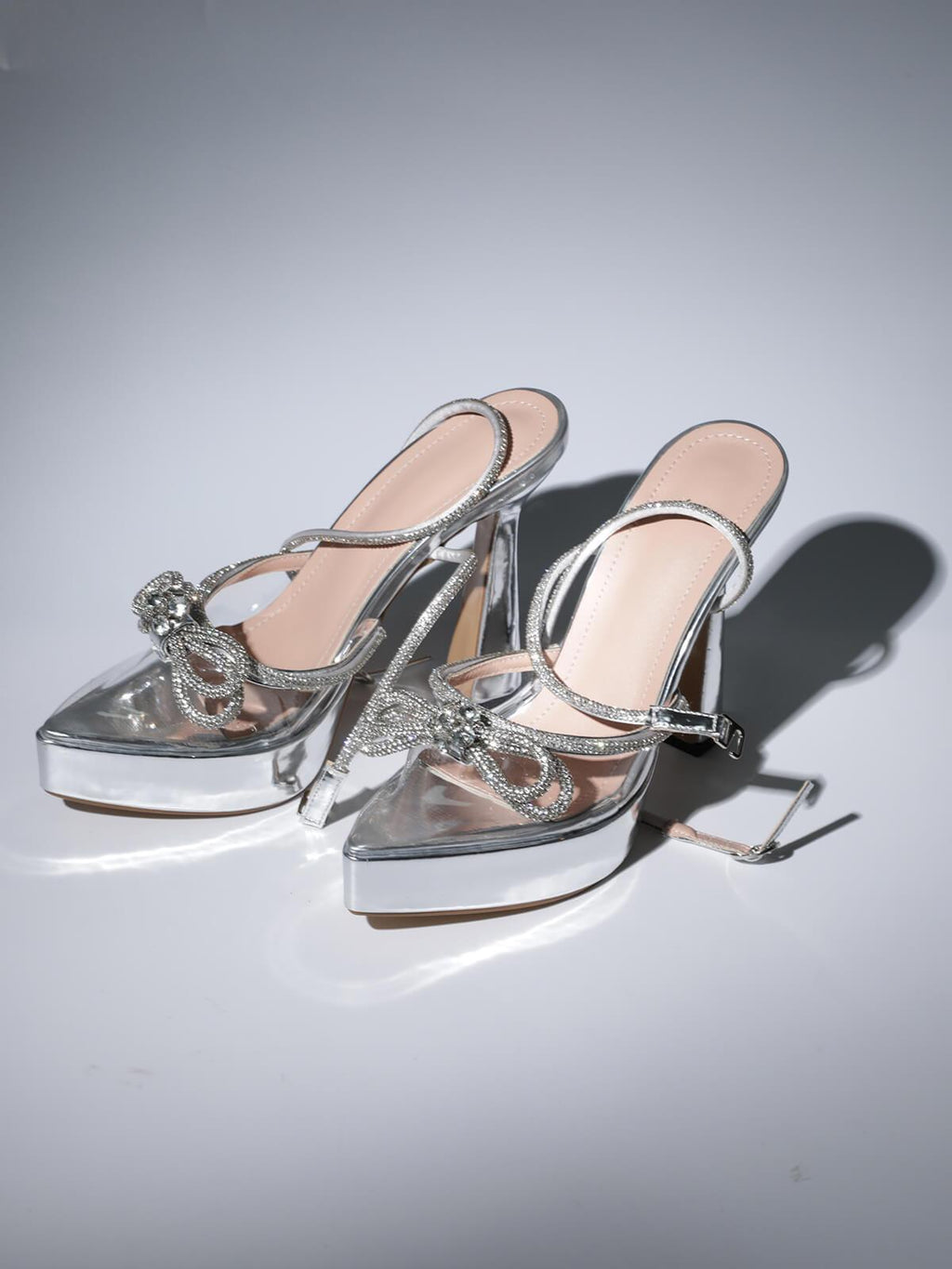Anouk Bow Crystal Heels In Silver