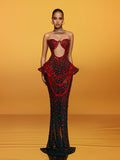 Arygon Strapless Cutout Crystal Maxi Dress In Wine