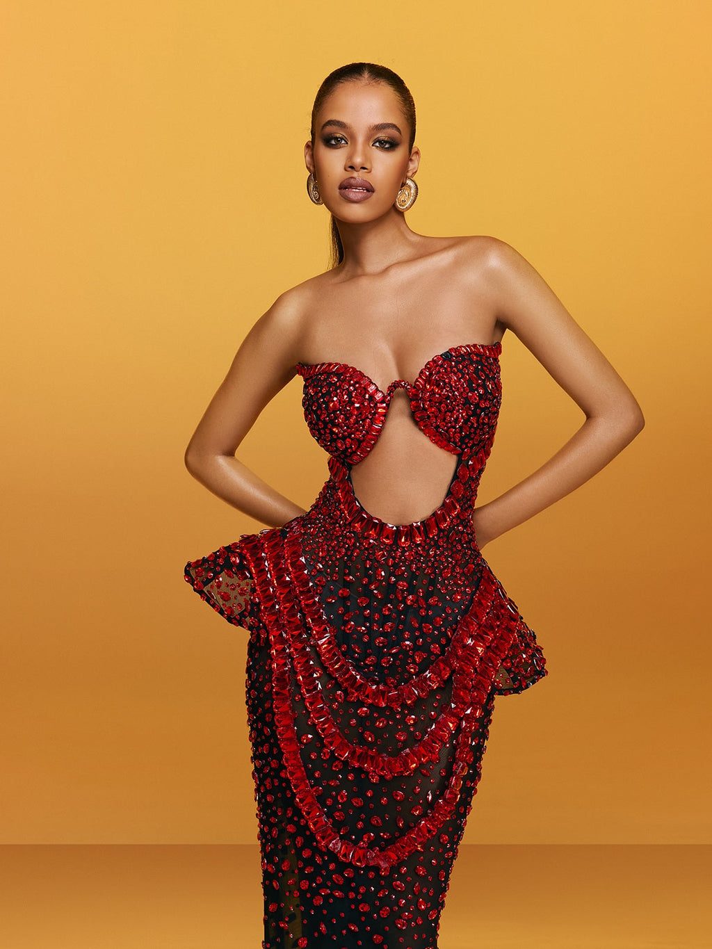 Arygon Strapless Cutout Crystal Maxi Dress In Wine