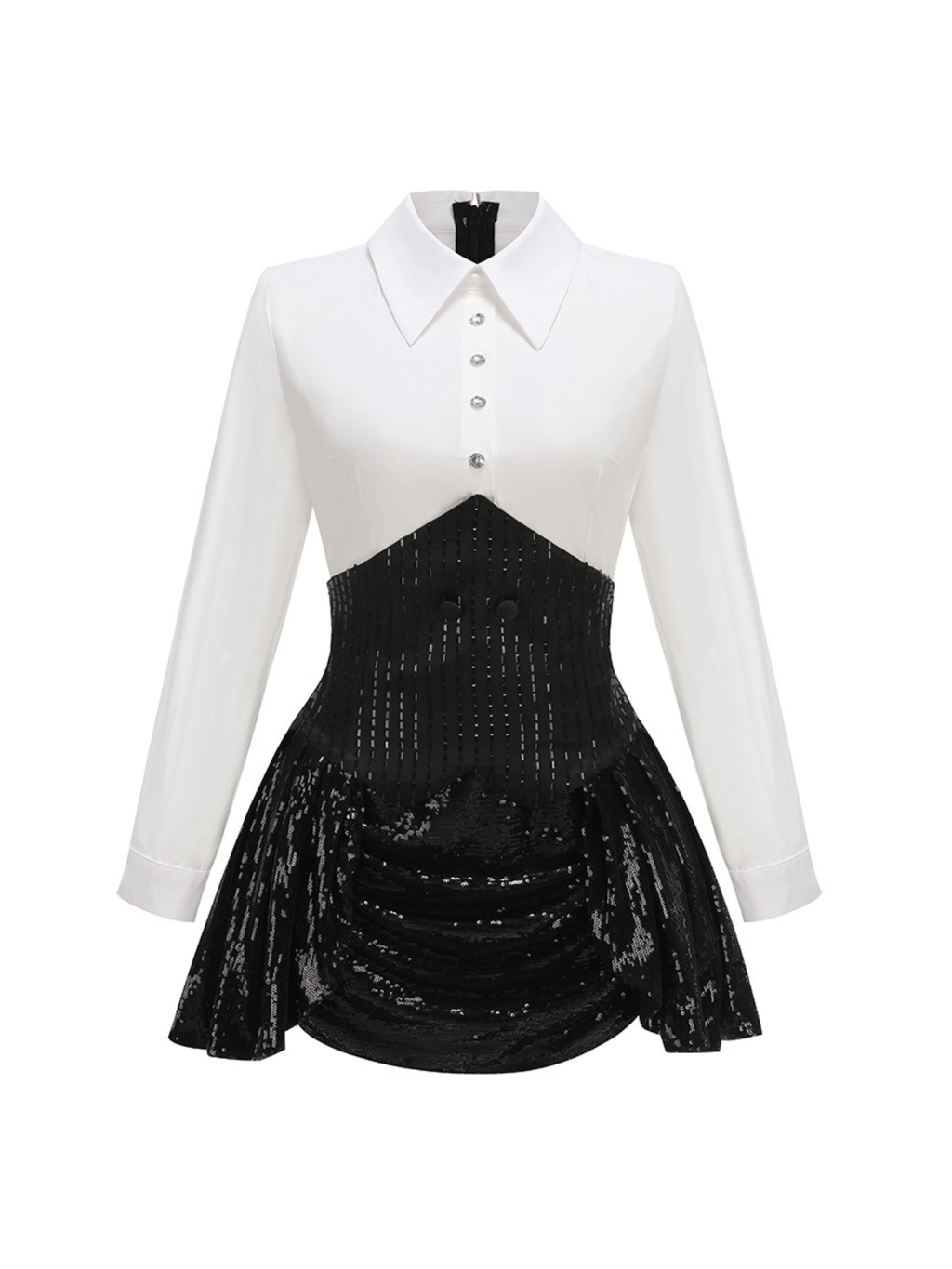 Azzin Folded Collar Sequin Skirt Set With Blazer