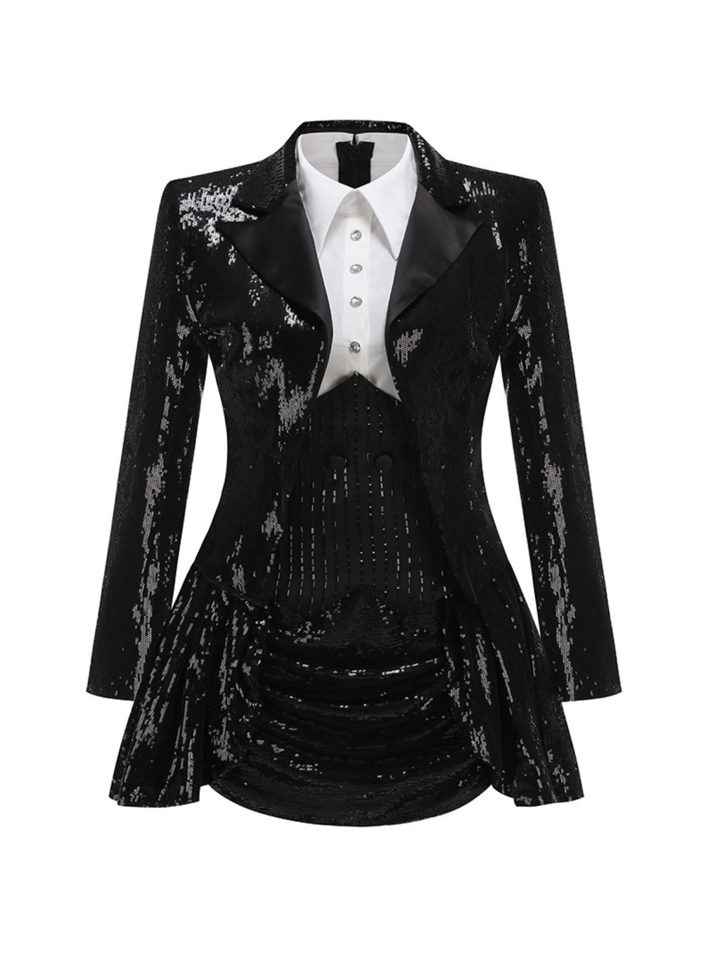 Azzin Folded Collar Sequin Skirt Set With Blazer