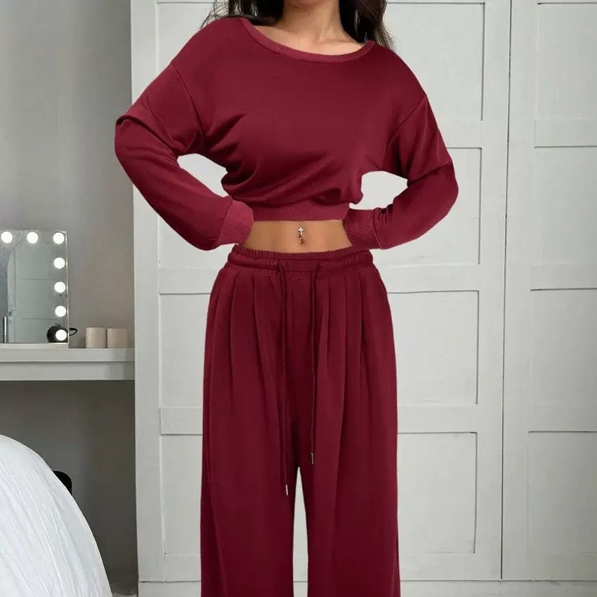 Women's Fashion Slim-fit Off-the-shoulder Navel Solid Color Casual Pants Suit